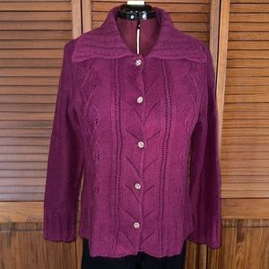 Christopher & Banks Women's Purple Collared Cardigan Sweater Size L